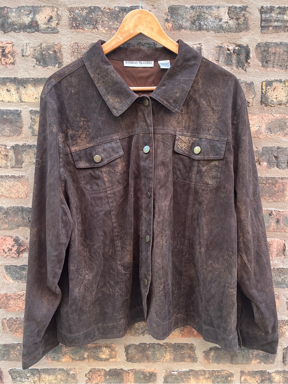 Bamboo Traders Faux Suede Trucker Jean Jacket Brown Size 2X